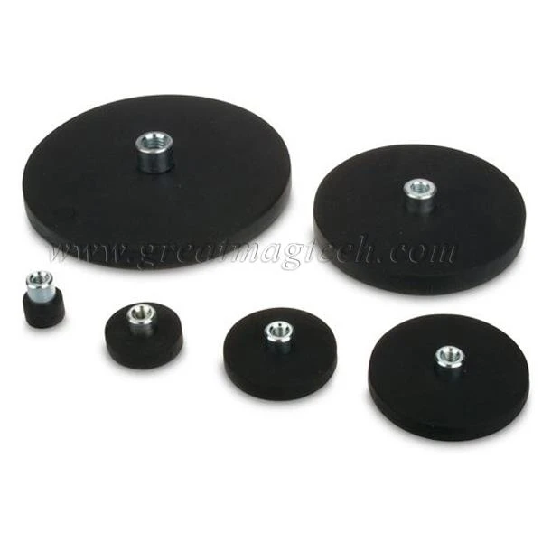Rubber coated magnetic base with internal thread